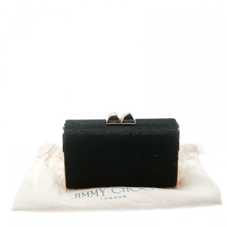 Pre Owned Jimmy Choo Black Glitter Fabric Mini Tube Clutch