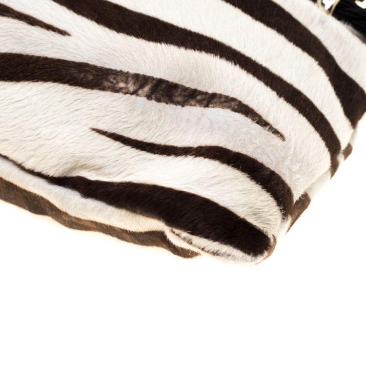 Pre Owned Jimmy Choo Black/White Zebra Print Calfhair Clutch