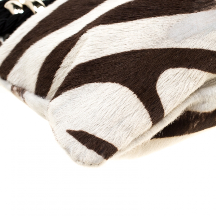 Pre Owned Jimmy Choo Black/White Zebra Print Calfhair Clutch