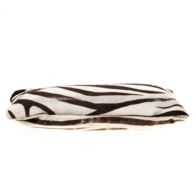 Pre Owned Jimmy Choo Black/White Zebra Print Calfhair Clutch