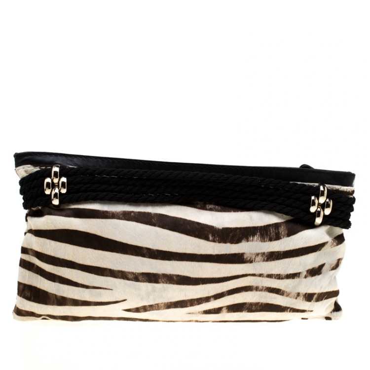 Pre Owned Jimmy Choo Black/White Zebra Print Calfhair Clutch