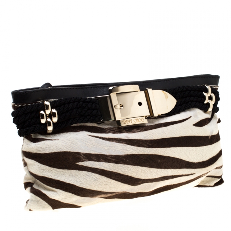Pre Owned Jimmy Choo Black/White Zebra Print Calfhair Clutch
