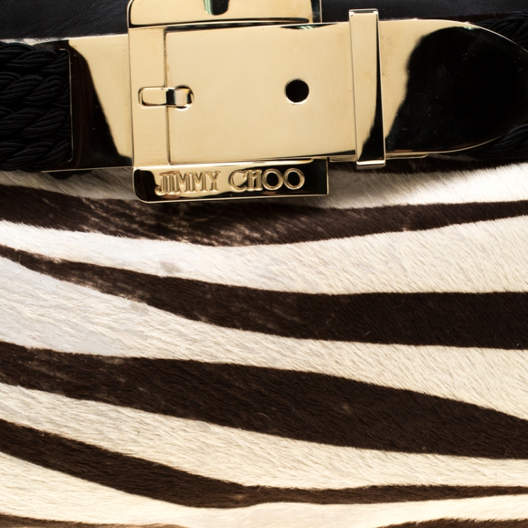 Pre Owned Jimmy Choo Black/White Zebra Print Calfhair Clutch