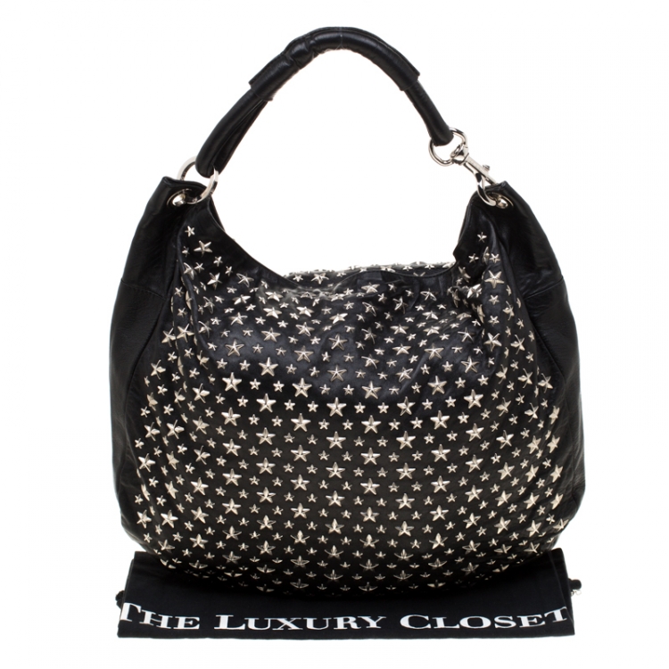 Pre Owned Jimmy Choo Black Leather Star Sky Hobo