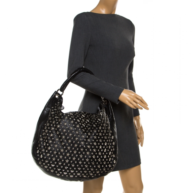 Pre Owned Jimmy Choo Black Leather Star Sky Hobo