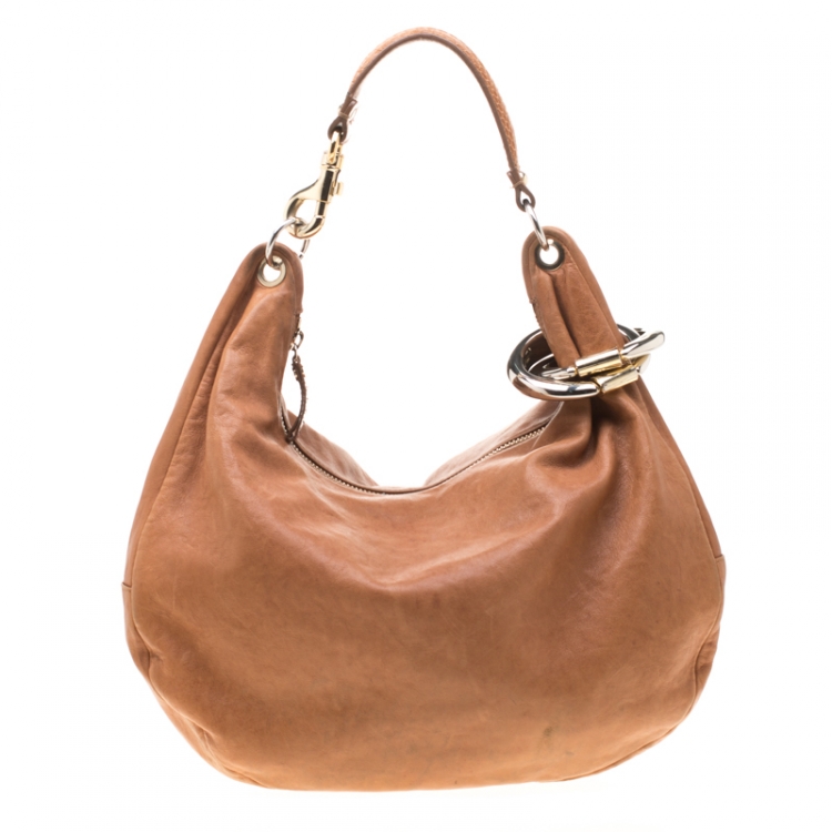 Pre Owned Jimmy Choo Brown Leather Large Sky Bangle Hobo