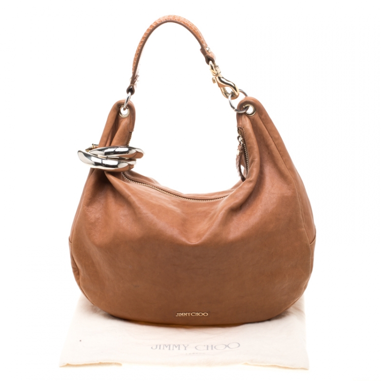 Pre Owned Jimmy Choo Brown Leather Large Sky Bangle Hobo