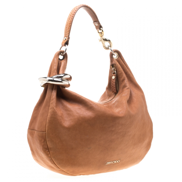 Pre Owned Jimmy Choo Brown Leather Large Sky Bangle Hobo