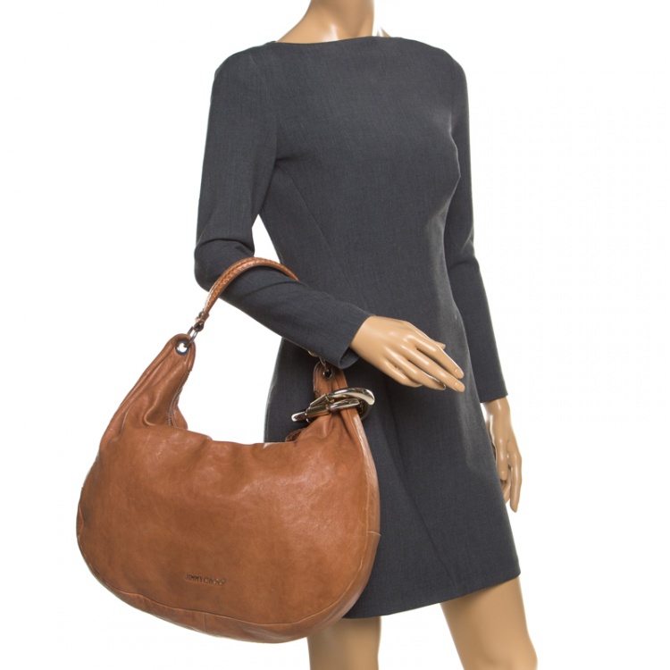 Pre Owned Jimmy Choo Brown Leather Large Sky Bangle Hobo