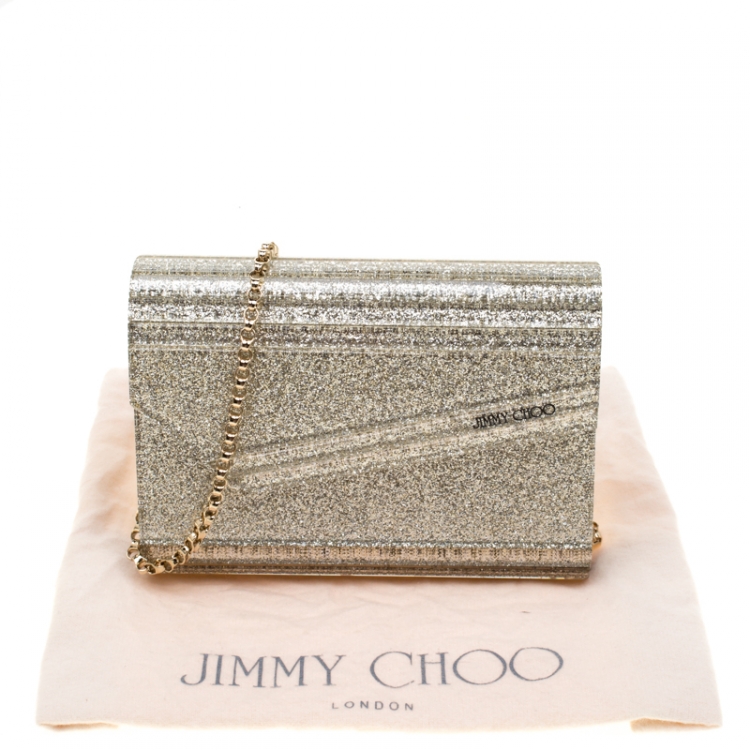 Pre Owned Jimmy Choo Silver Glitter Acrylic Candy Clutch Bag