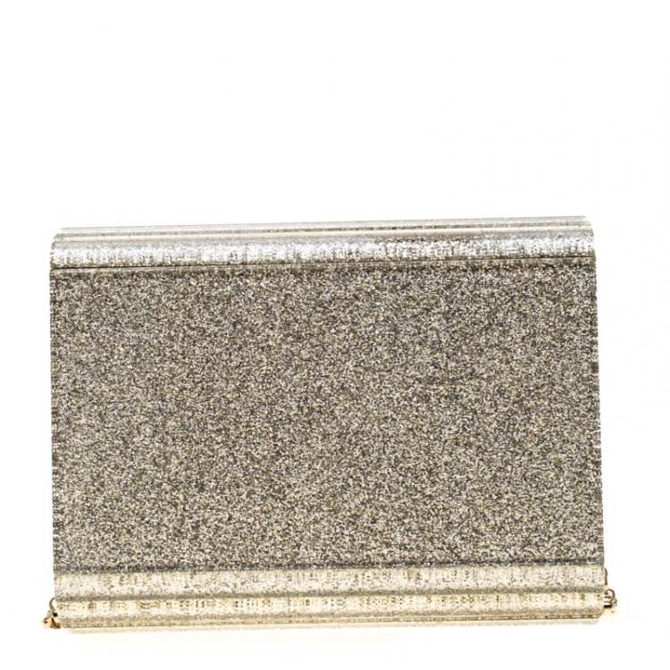 Pre Owned Jimmy Choo Silver Glitter Acrylic Candy Clutch Bag