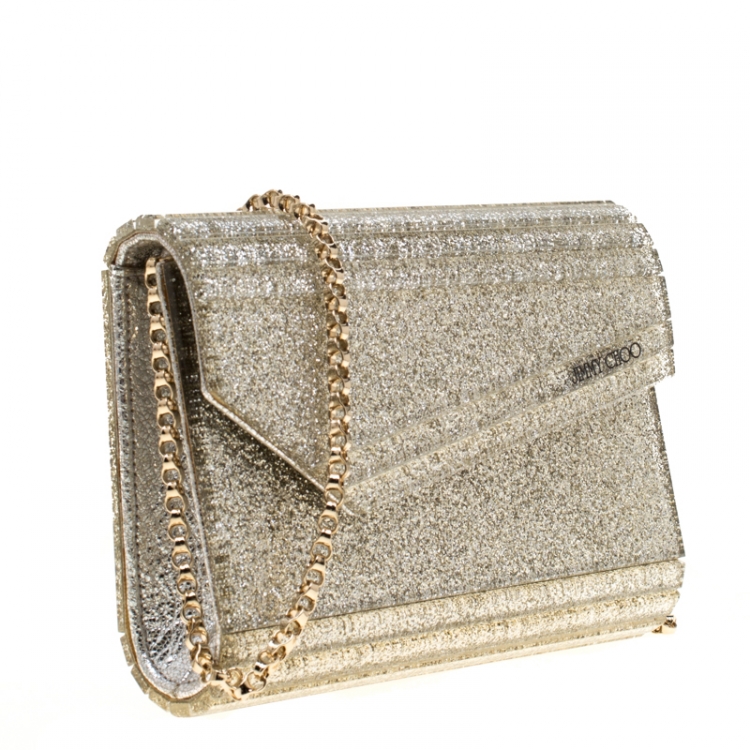 Pre Owned Jimmy Choo Silver Glitter Acrylic Candy Clutch Bag