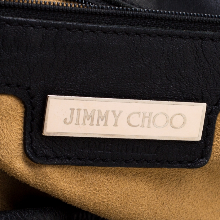 Pre Owned Jimmy Choo Black Leather and Suede Studded Saba Hobo
