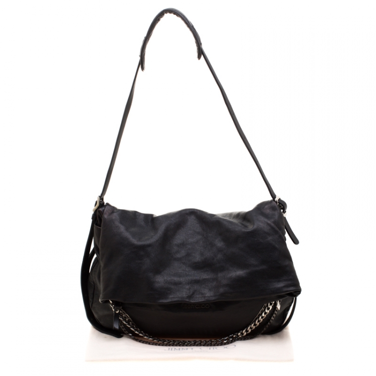 Pre Owned Jimmy Choo Black Leather Boho Biker Chain Hobo