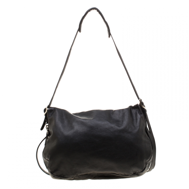 Pre Owned Jimmy Choo Black Leather Boho Biker Chain Hobo