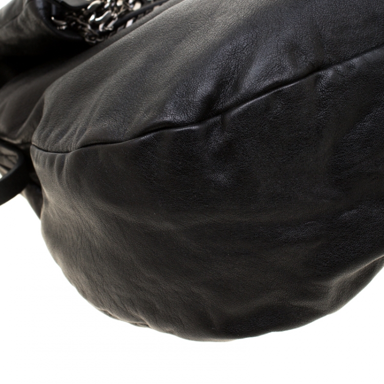 Pre Owned Jimmy Choo Black Leather Boho Biker Chain Hobo