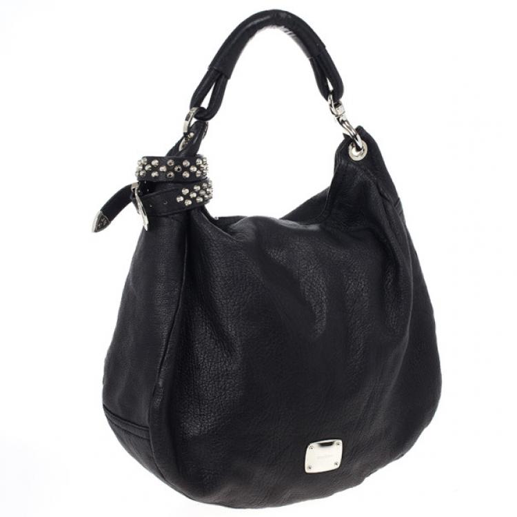 Pre Owned Jimmy Choo Black Leather Sky Studded Belt Hobo Bag