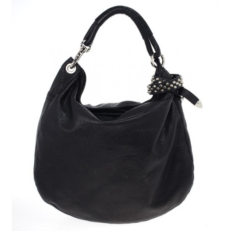 Pre Owned Jimmy Choo Black Leather Sky Studded Belt Hobo Bag
