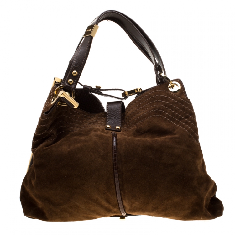 Pre Owned Jimmy Choo Brown Suede Alex Hobo