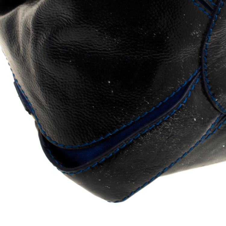 Pre Owned Jimmy Choo Black/Blue Leather and Suede Mahala Tote