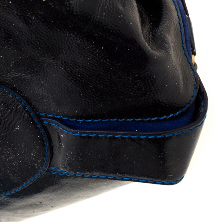Pre Owned Jimmy Choo Black/Blue Leather and Suede Mahala Tote