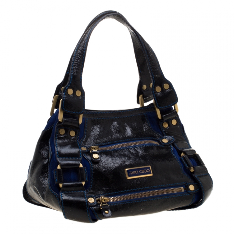 Pre Owned Jimmy Choo Black/Blue Leather and Suede Mahala Tote