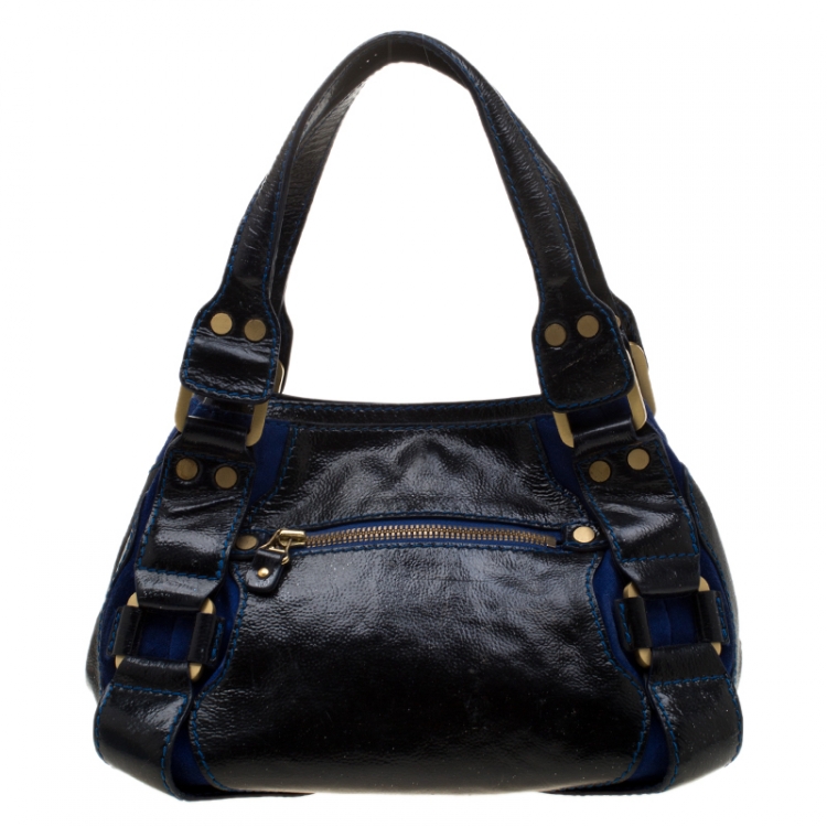 Pre Owned Jimmy Choo Black/Blue Leather and Suede Mahala Tote