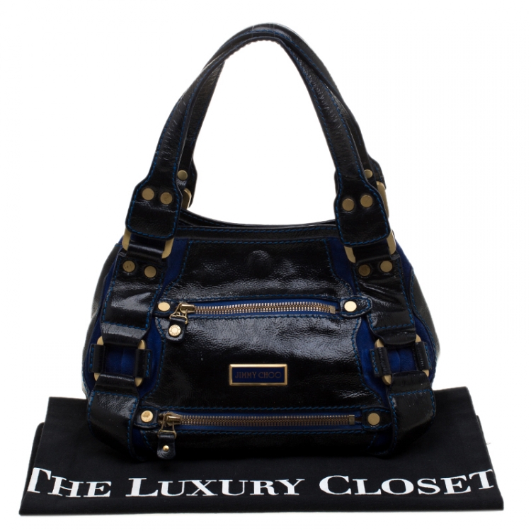 Pre Owned Jimmy Choo Black/Blue Leather and Suede Mahala Tote