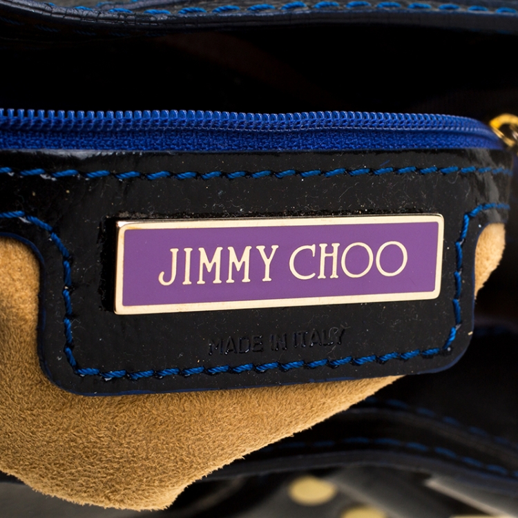 Pre Owned Jimmy Choo Black/Blue Leather and Suede Mahala Tote
