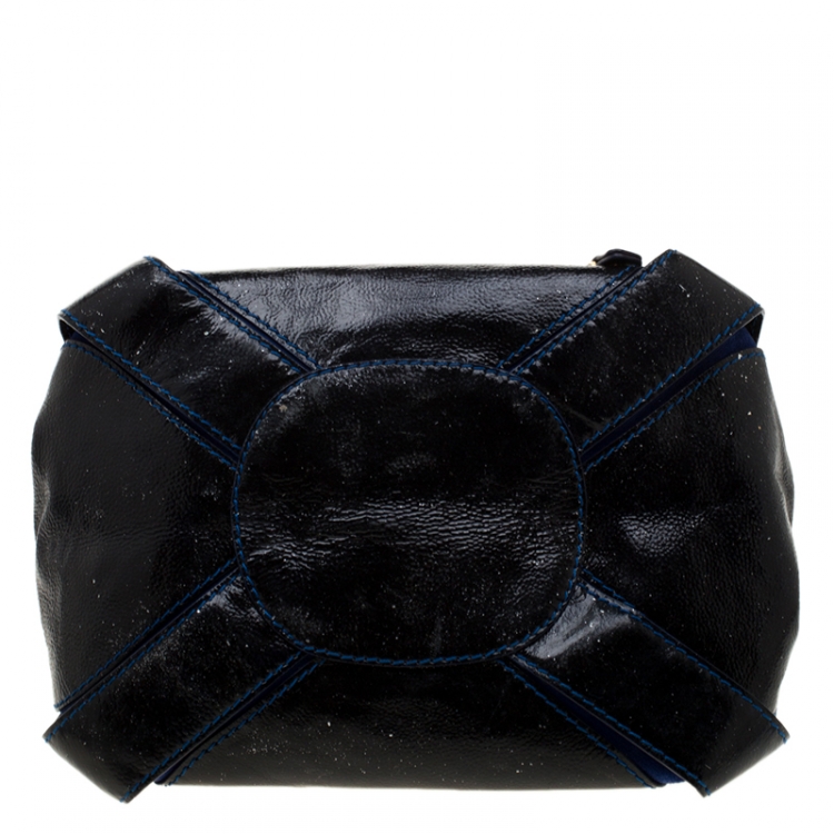 Pre Owned Jimmy Choo Black/Blue Leather and Suede Mahala Tote