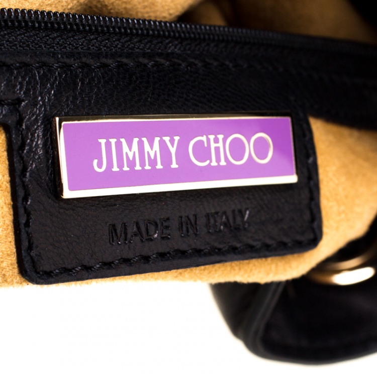 Pre Owned Jimmy Choo Black Leather and Snakeskin Trim RIki Side Pocket Hobo