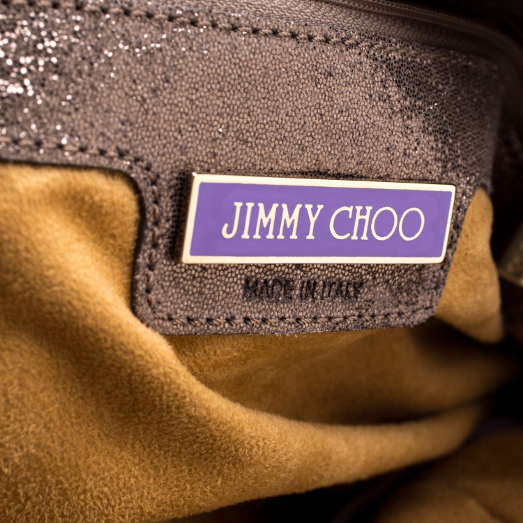 Pre Owned Jimmy Choo Grey Shimmering Leather Chain Tote