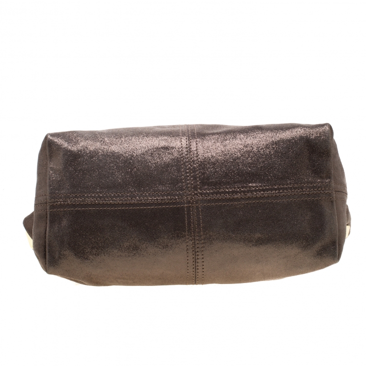 Pre Owned Jimmy Choo Grey Shimmering Leather Chain Tote
