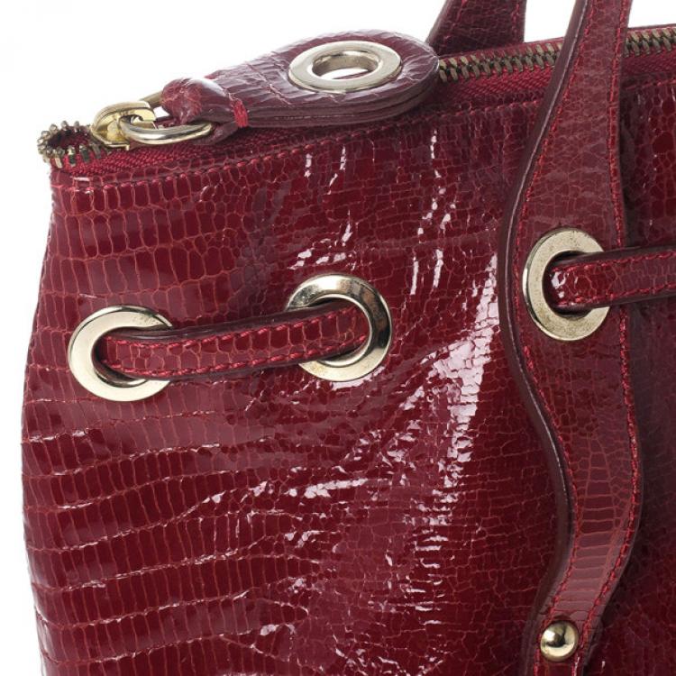 Pre Owned Jimmy Choo Red Lizard Embossed Patent Leather Rhea Shopper Tote Bag