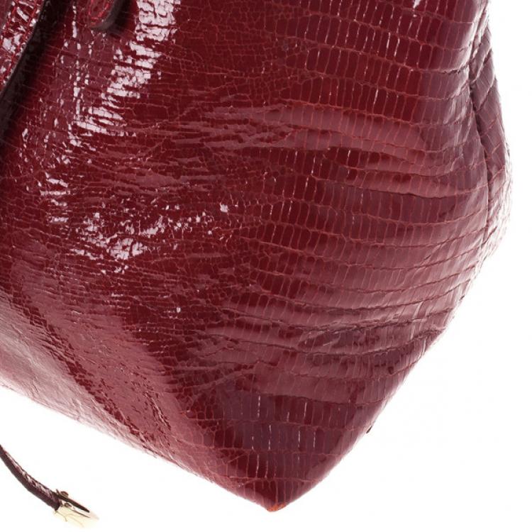 Pre Owned Jimmy Choo Red Lizard Embossed Patent Leather Rhea Shopper Tote Bag