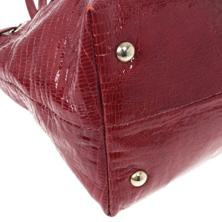 Pre Owned Jimmy Choo Red Lizard Embossed Patent Leather Rhea Shopper Tote Bag