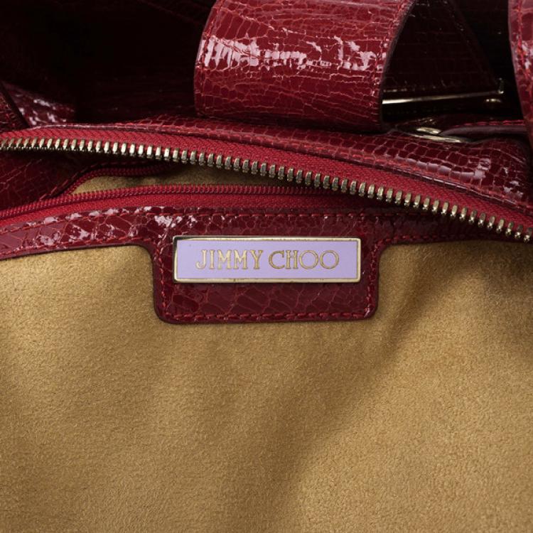 Pre Owned Jimmy Choo Red Lizard Embossed Patent Leather Rhea Shopper Tote Bag