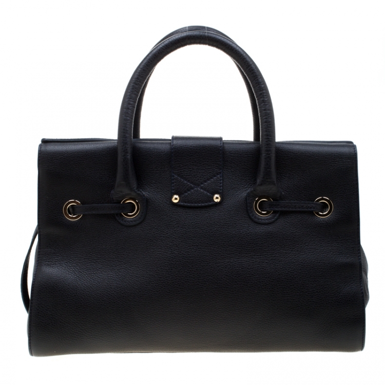 Pre Owned Jimmy Choo Navy Blue Grainy Leather Rosalie Top Handle