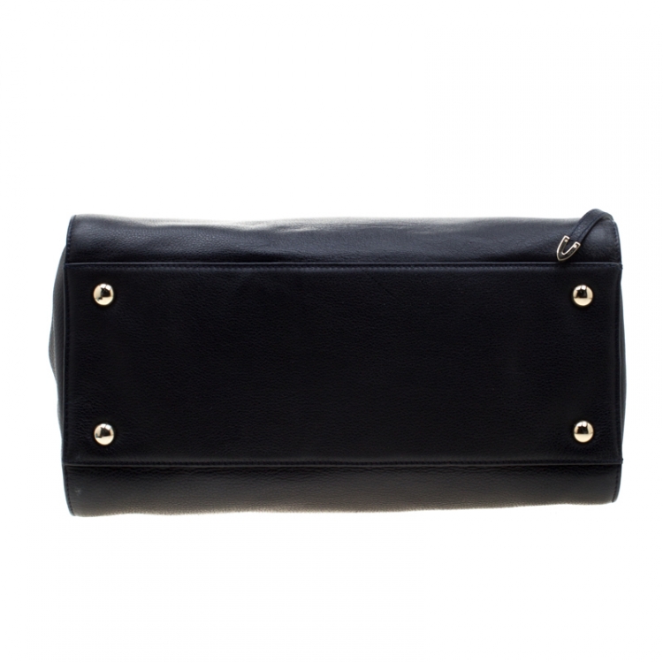 Pre Owned Jimmy Choo Navy Blue Grainy Leather Rosalie Top Handle