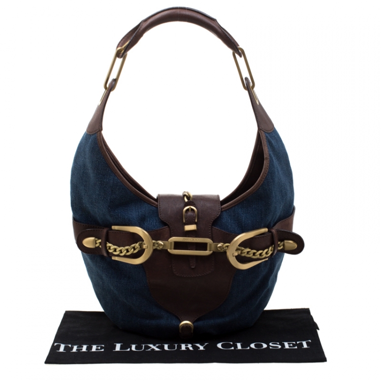 مملوكة مسبقًا Jimmy Choo Blue/Brown Denim and Leather Tulita Hobo