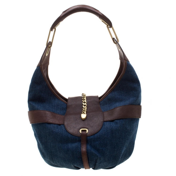 مملوكة مسبقًا Jimmy Choo Blue/Brown Denim and Leather Tulita Hobo
