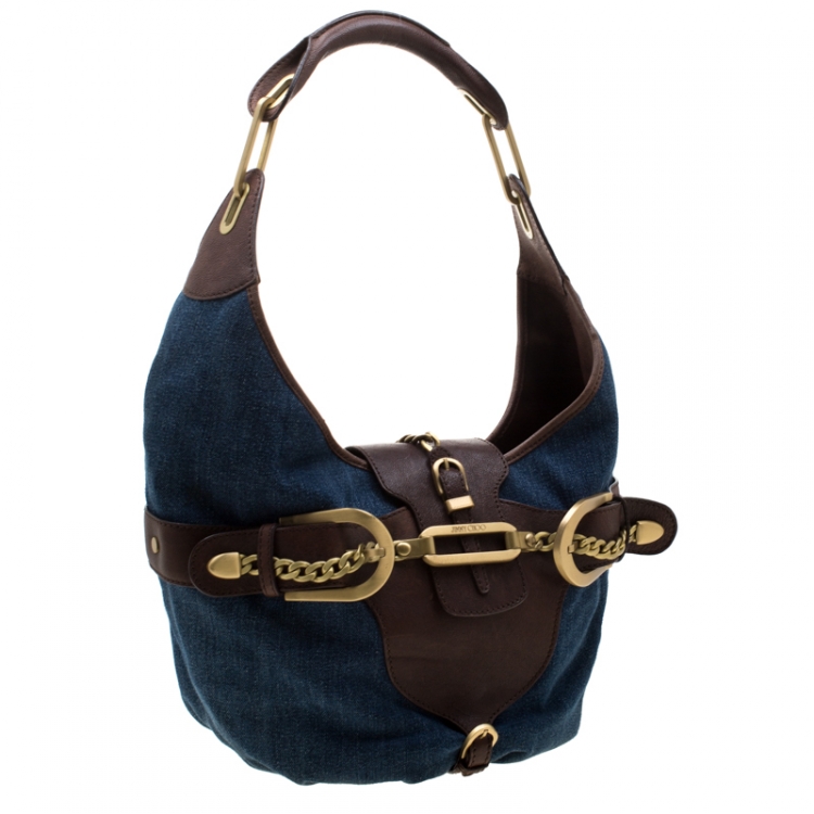 مملوكة مسبقًا Jimmy Choo Blue/Brown Denim and Leather Tulita Hobo