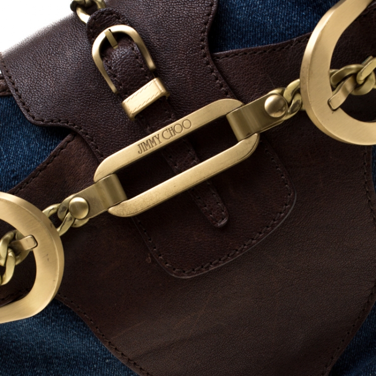 مملوكة مسبقًا Jimmy Choo Blue/Brown Denim and Leather Tulita Hobo