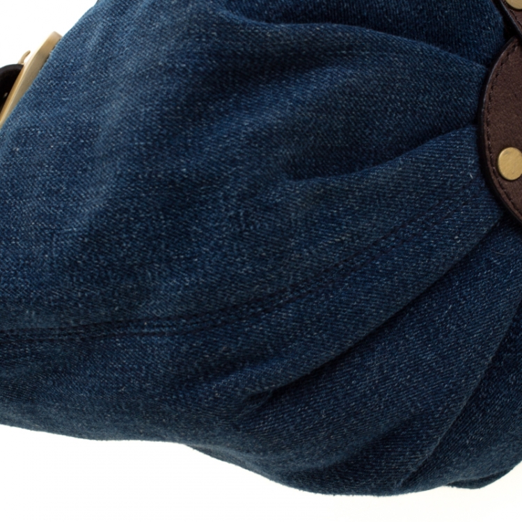 مملوكة مسبقًا Jimmy Choo Blue/Brown Denim and Leather Tulita Hobo