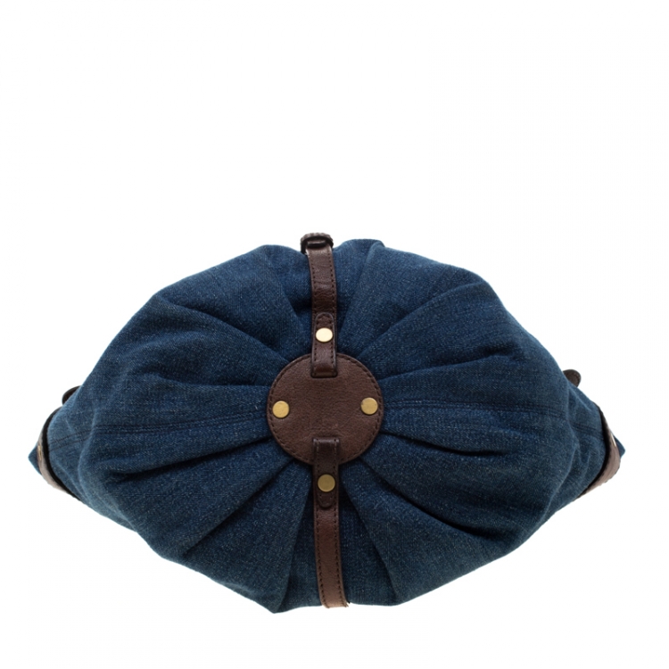 مملوكة مسبقًا Jimmy Choo Blue/Brown Denim and Leather Tulita Hobo