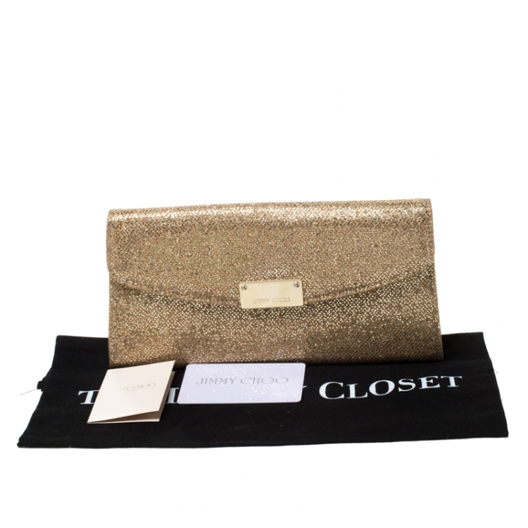 Pre Owned Jimmy Choo Gold Lame Glitter Riane Clutch