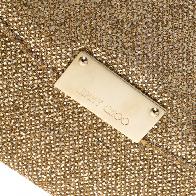 Pre Owned Jimmy Choo Gold Lame Glitter Riane Clutch
