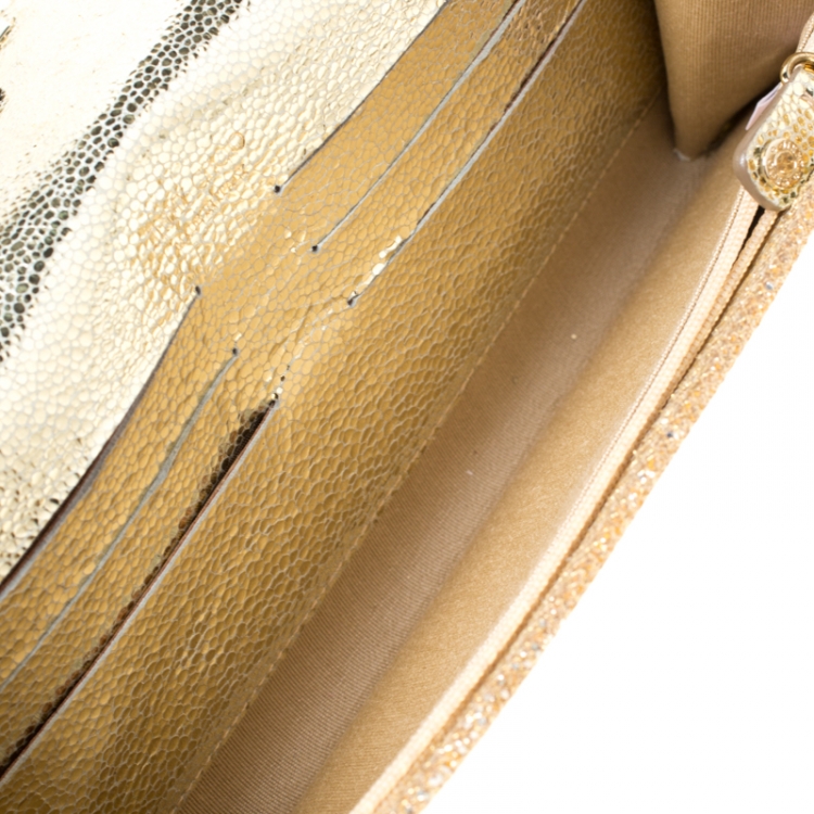 Pre Owned Jimmy Choo Gold Lame Glitter Riane Clutch