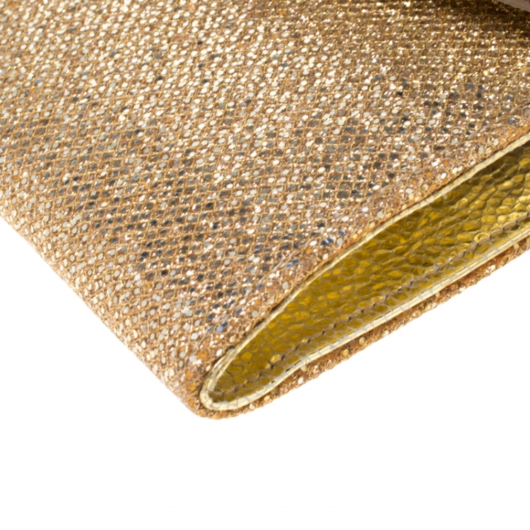 Pre Owned Jimmy Choo Gold Lame Glitter Riane Clutch