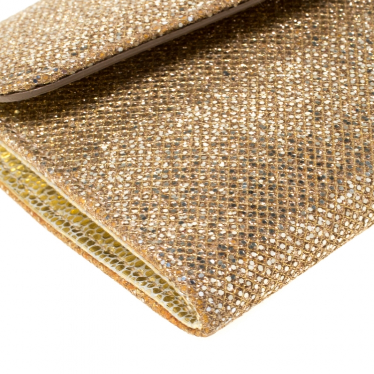 Pre Owned Jimmy Choo Gold Lame Glitter Riane Clutch